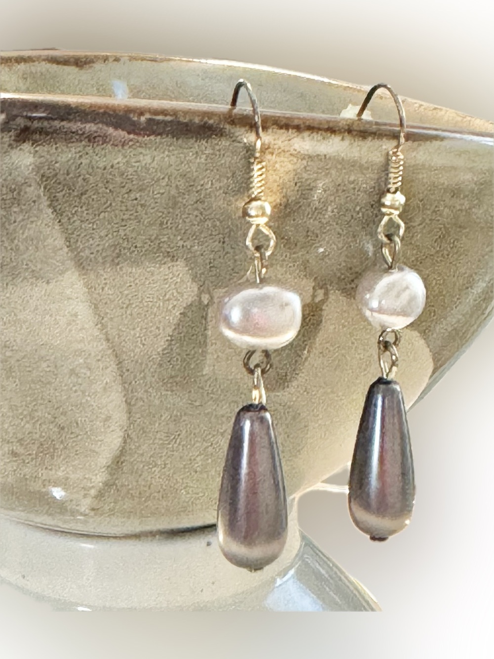 Delicate Silver Classic Drop Earrings with Pearl, Gunmetal, Silver Teardrop